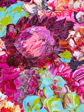 Load image into Gallery viewer, Pink flowers in varying shades in a red vase. Detail view 1
