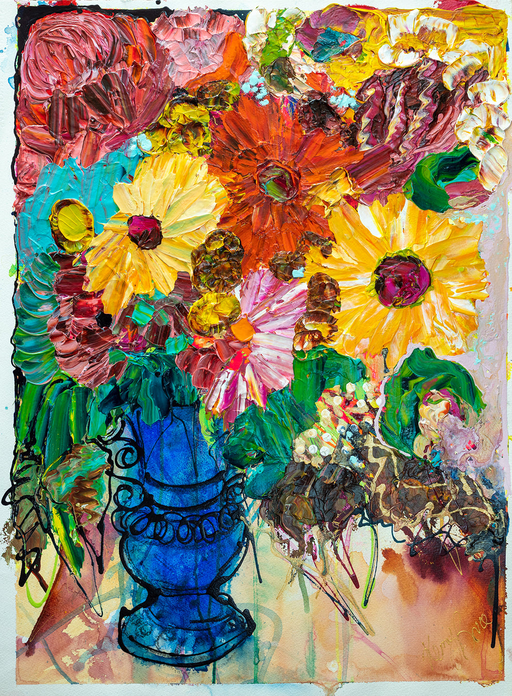 Blue Vase - Original Art on Paper - Unframed