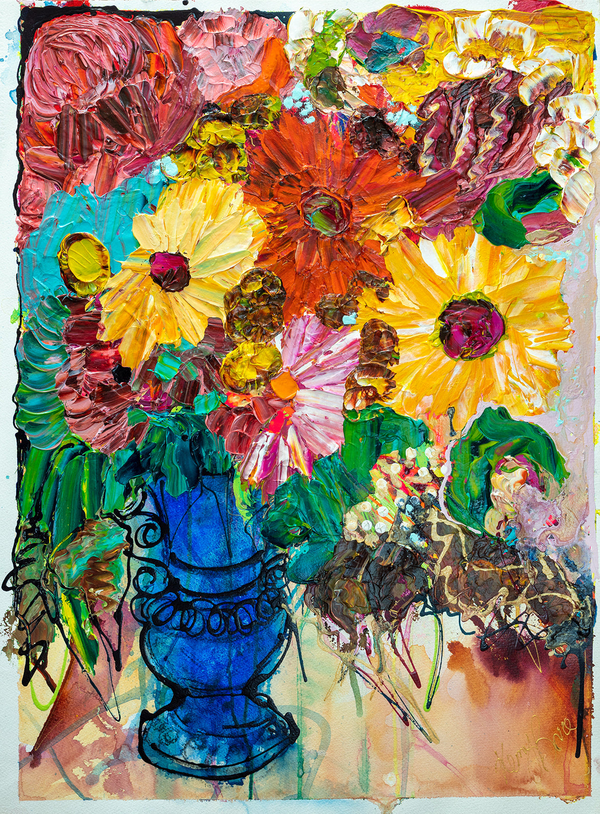 Blue Vase - Original Art on Paper - Unframed