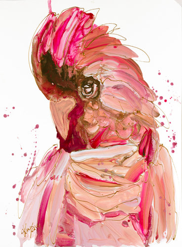 Beautiful abstract painting of a galah in all shades of pink.
