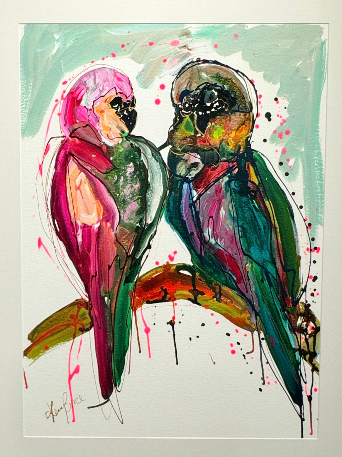 Budgee Buddies in Love, Original Art on Archival Paper