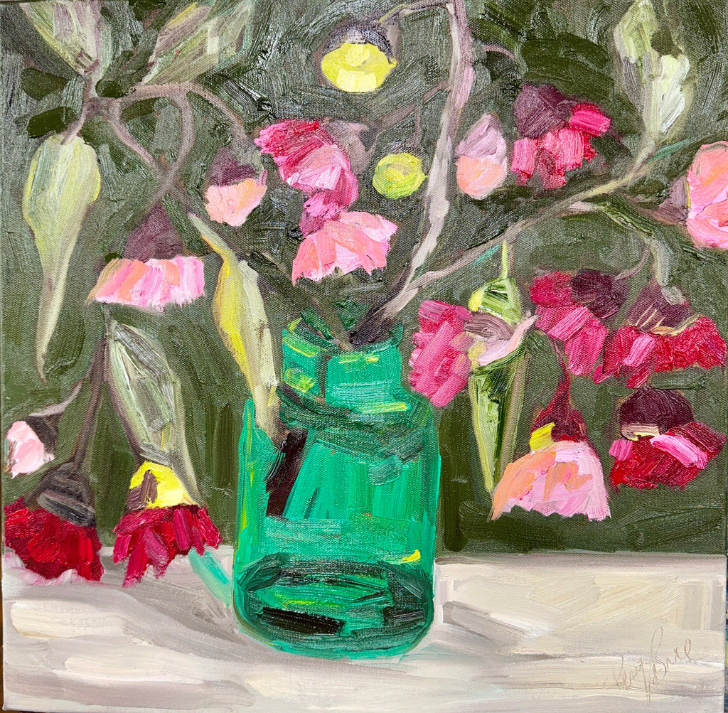 Blossoms in Green Vase