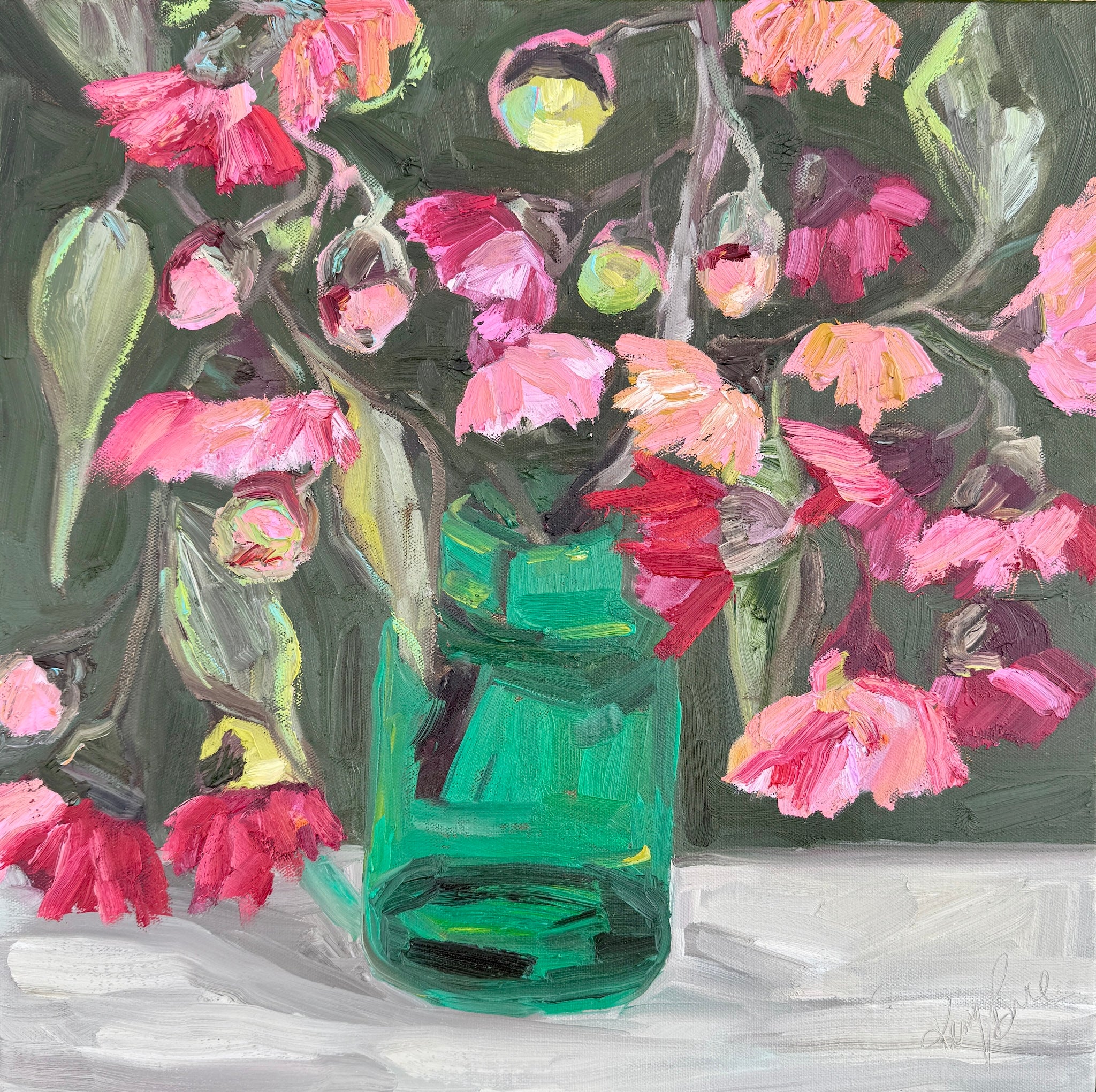 Blossoms in Green Vase
