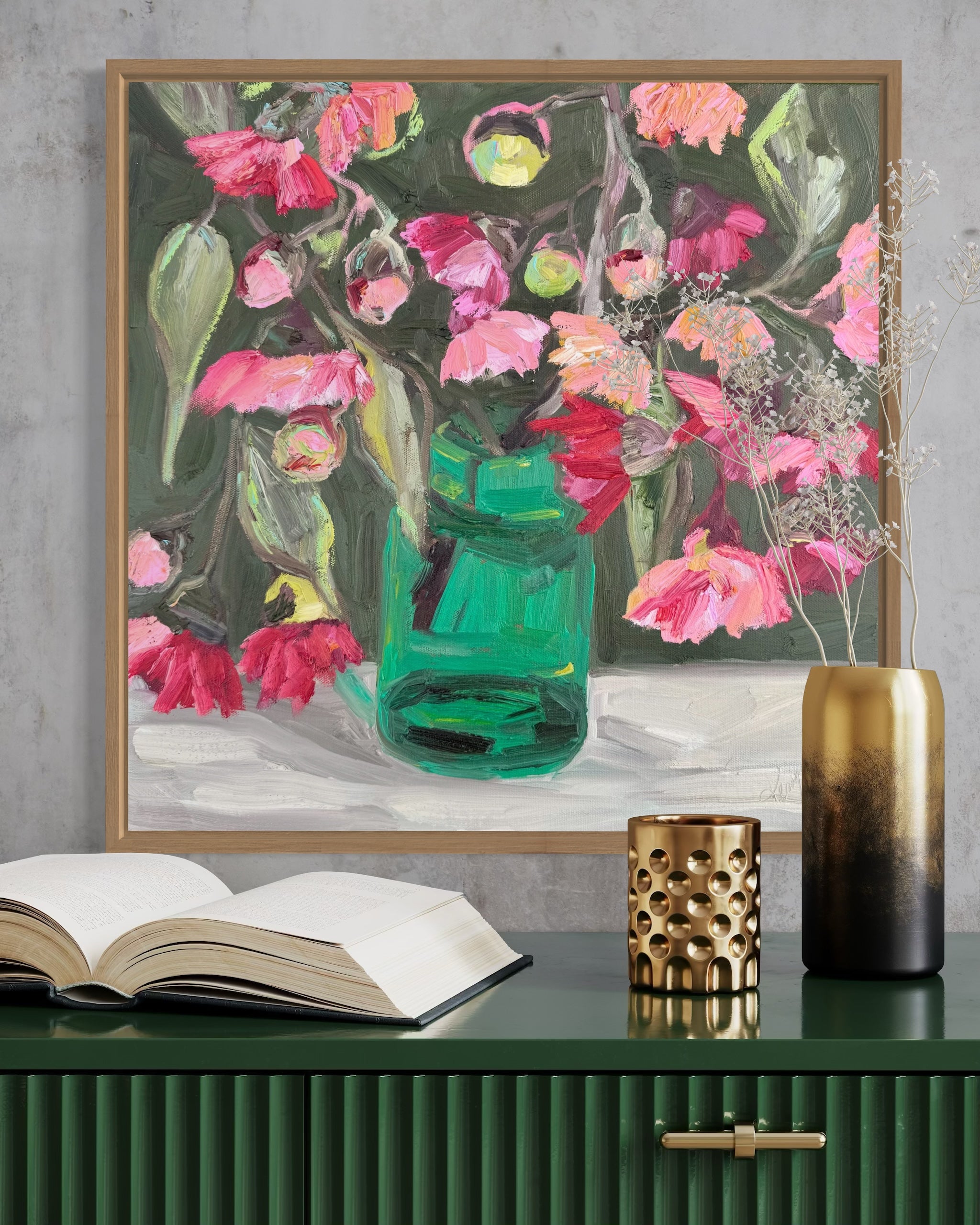 Blossoms in Green Vase