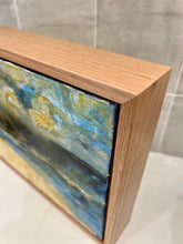 Load image into Gallery viewer, Abstract coastal scene in shades of yellow and blue. Side view.
