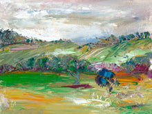 Load image into Gallery viewer, Abstract painting of a green countryside. 
