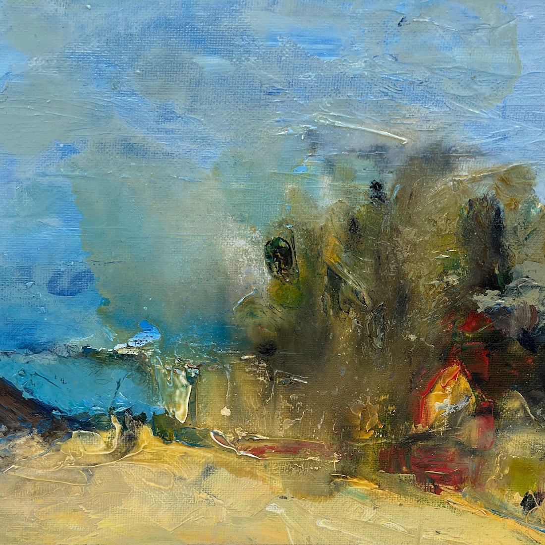 Abstract painting of Little Austinmer Beach, just north of Austinmer Beach near Wollongong NSW. Square view.