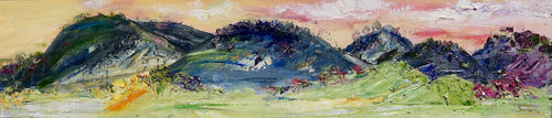 Hills and grassy countryside of Sofala NSW, painted in an abstract style.