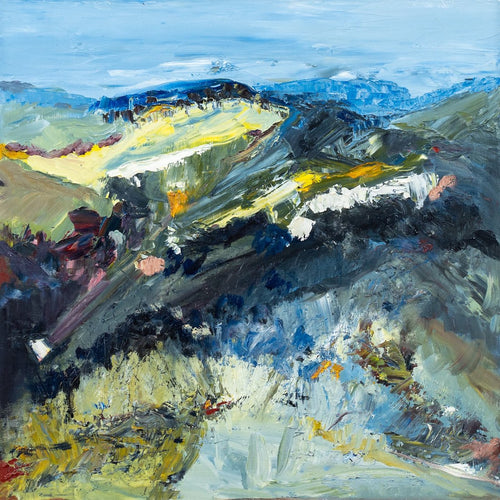 Abstract colourful landscape painting of the NSW countryside.