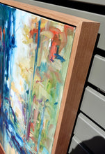 Load image into Gallery viewer, Looking through a stand of trees painted in abstract style with multicolours. Side view.
